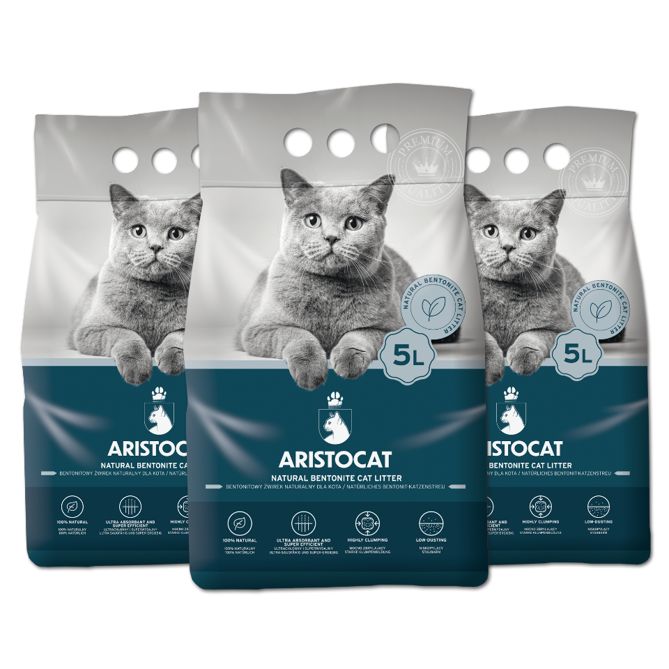 ARISTOCAT Bentonite Plus natūralus bentonito kraikas 15 l (3 x 5 l