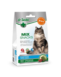 DR SEIDEL „Mix 2-in-1“ skanėstai šviežiam kvapui ir kačių pienui, 60 g