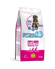 FORZA10 M/L Maintenance Puppy Junior su sausu žuvų maistu vidutinių ir didelių veislių šuniukams 15 kg