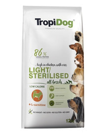 TROPIDOG Premium Light-Sterilised 12kg sausas maistas antsvorio turintiems šunims