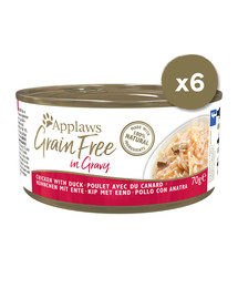 APPLAWS Cat Tin Grain Free 6 x 70 g kačių šlapias maistas vištiena su antiena padaže