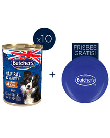 BUTCHER'S Natural&Healthy Dog su elnienos ir jautienos gabalėliais padaže 400g +frisbee lėkštė NEMOKAMAI