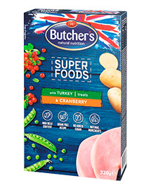 BUTCHER'S Superfoods Treats z indykiem i żurawiną 6 x 320 g
