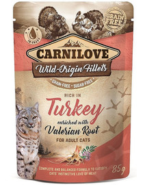 CARNILOVE Turkey & Valerian 24 x 85g šlapias kačių maistas kalakutiena ir valerijonas