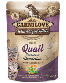CARNILOVE Quail & Dandelion 24 x 85g šlapias maistas kastruotoms katėms Putpelės su kiaulpiene