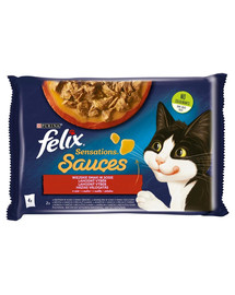 FELIX Sensations Sauce Kaimo skoniai padaže (kalakutiena su šonine, aviena su elniena)  4x85g drėgnas kačių maistas