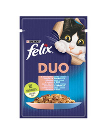 FELIX Duo Lašiša ir sardinė drebučiuose  26x85 g drėgnas kačių maistas