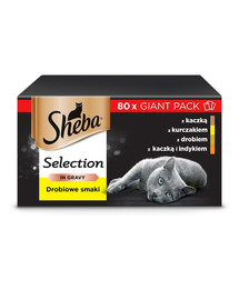 SHEBA Selection Paukštienos skonio paketėliai padaže 80 x 85g antis, vištiena, paukštiena, kalakutiena