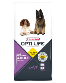 VERSELE LAGA Opti Life Adult Active ėdalas aktyviams šunims su vištiena ir ryžiais 12,5 kg