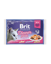BRIT Premium Cat pouch jelly fillet Dinner plate konservų rinkinys drebučiuose katėms 340 g (4x85 g)