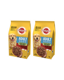 PEDIGREE Adult 30kg (2x15kg) (vidutinės veislės) - sausas šunų maistas su jautiena ir paukštiena