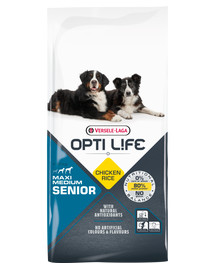 VERSELE LAGA Opti Life Senior Medium & Maxi ėdalas vyresnio amžiaus vidutinių ir didelių veislių šunims su vištiena ir ryžiais 12,5 kg