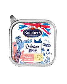 BUTCHER'S Classic Delicious Dinner Cat gabalėliai su lašiša ir krapais padaže 100 g
