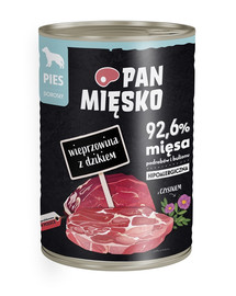 PAN MIĘSKO Kiauliena su šernu hipoalerginis šlapias maistas šunims 400g