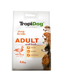 TROPIDOG Premium Adult S Duck&Rice 8kg  sausas maistas mažų veislių šunims Antiena ir Ryžiai