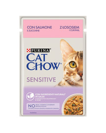 PURINA CAT CHOW Sensitive su lašiša ir cukinija padaže 26 x 85 g