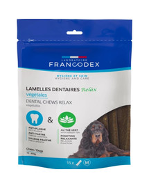 FRANCODEX RELAX vidutinio sunkumo kramtomosios juostelės dantų akmenims ir nemaloniam kvapui šalinti 352,5 g/15 juostelių