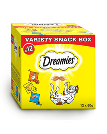 DREAMIES Variety Snack Box kačių skanėstai su vištiena, sūriu ir lašiša 720 g