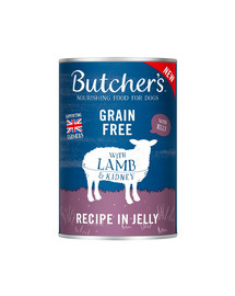 BUTCHER'S Original Recipe in Jelly, maistas šunims, gabaliukai su ėriena drebučiuose, 400g