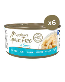 APPLAWS Cat Tin Grain Free 6 x 70 g katės drėgnas maistas jūrų ešerys padaže