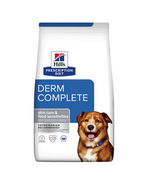 HILL'S Prescription Diet Canine Derm Complete 12 kg dietinis visavertis maistas, skirtas odos funkcijai palaikyti