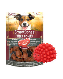 SmartBones Beef mini 8 vnt kramtukas  mažų veislių šunims, jautiena + PET NOVA DOG LIFE STYLE kamuoliukas ežiukas, 6,5 cm raudonas