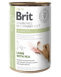 BRIT Veterinary Diet Diabetes Lamb&Pea Visavertis ir subalansuotas konservuotas dietinis pašaras šunims, skirtas palaikyti cukrinio diabeto gydymą. 400g