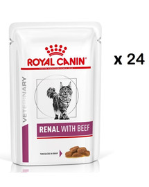 ROYAL CANIN Renal Feline jautiena 24 x 85 g drėgnas ėdalas katėms, sergančioms lėtiniu inkstų nepakankamumu