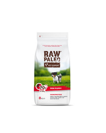 VETEXPERT Raw Paleo Beef puppy mini 8kg mažų veislių šuniukams + drobės krepšys NEMOKAMAI
