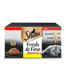 SHEBA Fresh&Fine 50x50 g Vištienos, paukštienos ir kalakutienos padažo paketėliai