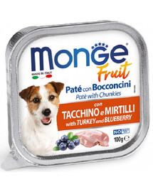 MONGE Fruit Dog Šunų paštetas su kalakutiena ir mėlynėmis 100g