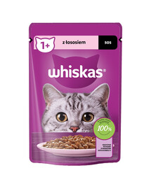 WHISKAS Adult paketėlis 85g drėgno kačių ėdalo su lašišos padažu suaugusioms katėms