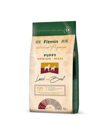 FITMIN Dog Nutritional Programme Medium Maxi Puppy Lamb&Beef 12 kg vidutinių ir didelių veislių šuniukams