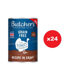 BUTCHER'S Original Recipe in Gravy, šunų maistas, gabalėliai su kalakutiena padaže 24 x 400g