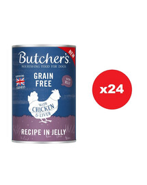 BUTCHER'S Original Recipe in Jelly, maistas šunims, gabaliukai su vištiena želė 24 x 400g