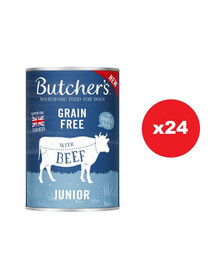BUTCHER'S Original Junior, maistas šunims, jautienos drebučių gabalėliai 24 x 400g