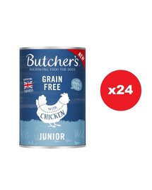 BUTCHER'S Original Junior, maistas šunims, vištienos gabalėliai drebučiuose 24 x 400g