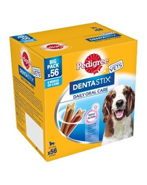 PEDIGREE DentaStix (vidutinių veislių šunims) dantų priežiūros skanėstas šunims 56 vnt. - 8x180g + kojinės NEMOKAMAI