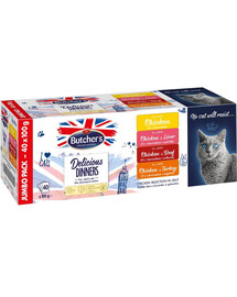 BUTCHER'S Delicious Dinners Jumbo Pack in jelly suaugusioms katėms 40x100g Mišrių skonių vištienos patiekalai