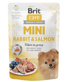 BRIT CARE Mini Adult Pouch Rabbit&Salmon 24x85g su triušiena ir lašiša mažų veislių šunims