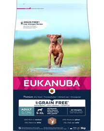 EUKANUBA Grain Free S-XL Adult Žvėriena 3 kg suaugusiems šunims