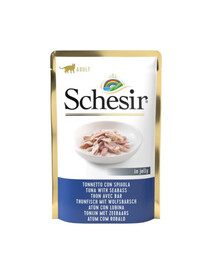 SCHESIR Jelly Adult Tuna&Sea Bass 85g tunas su jūros ešeriu drebučiuose