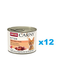 ANIMONDA Carny Kitten Veal&Chicken&Turkey 12x200 g veršiena, vištiena ir kalakutiena kačiukams