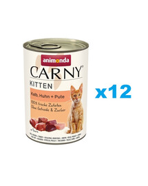 ANIMONDA Carny Kitten Veal&Chicken&Turkey 12x400 g veršiena, vištiena ir kalakutiena kačiukams