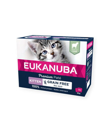 EUKANUBA Grain Free Kitten Kačiukų paštetas ėriena 12 x 85 g
