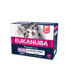 EUKANUBA Grain Free Kitten Kačiukų paštetas Lašiša 12 x 85 g
