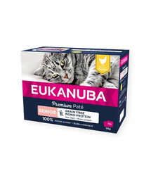 EUKANUBA Grain Free Senior Monoprotein Paštetas vyresnėms katėms Vištiena 12 x 85 g