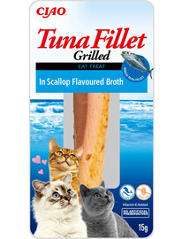 INABA Tuna fillet in scallop broth 15g tuno filė sultinyje su šukutėmis katėms