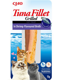 INABA Tuna fillet in shrimp broth 15g tuno filė krevečių skonio sultinyje katėms