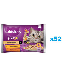 WHISKAS Adult paketėlis 52x85g Cream Variations drėgnas kačių ėdalas su vištiena ir daržovėmis, ėriena ir kalakutiena